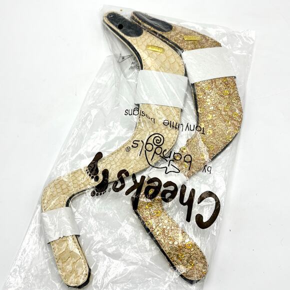 2 Cheeks Bandals for Sandals Size 6 Straps Gold Snakeskin Changeable Removable - Picture 3 of 5